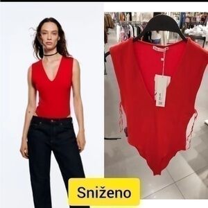 ZARA V NECK BODYSUIT RED 4174/181